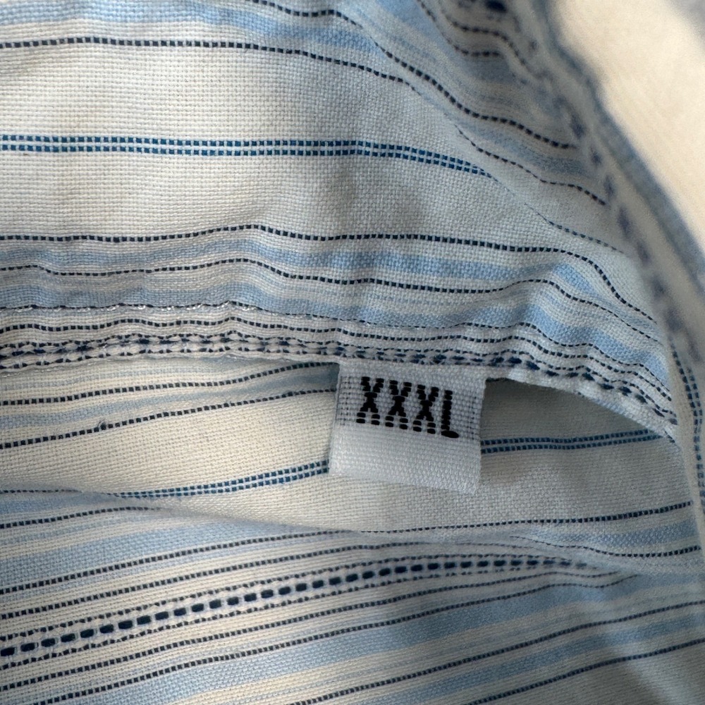 St Tropez Kiwi Mens XXXL Blue White Dobby Striped Long Sleeve Button Down Shirt - Picture 4 of 7